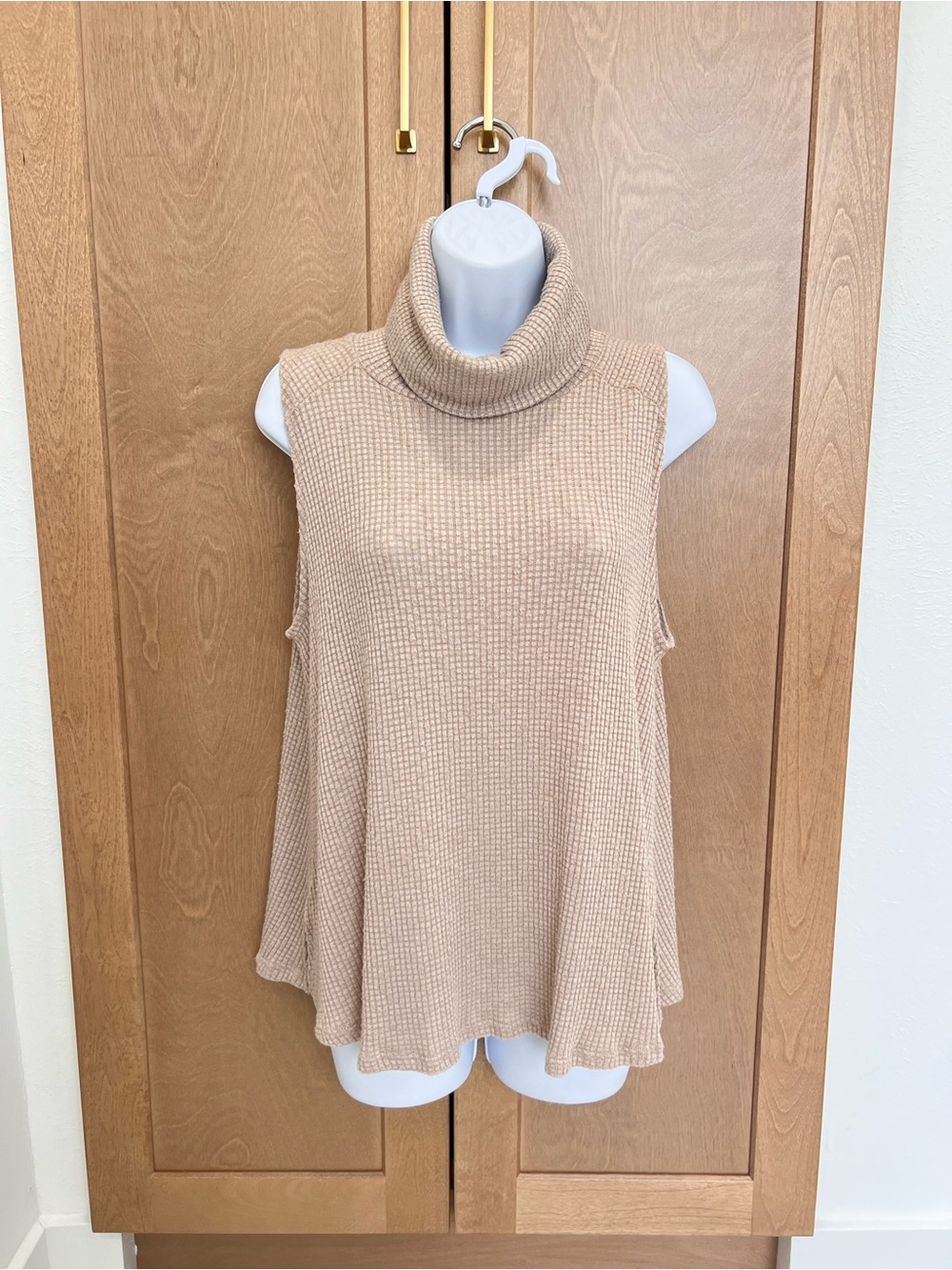Allison Joy Beige Sleeveless Turtleneck Tunic